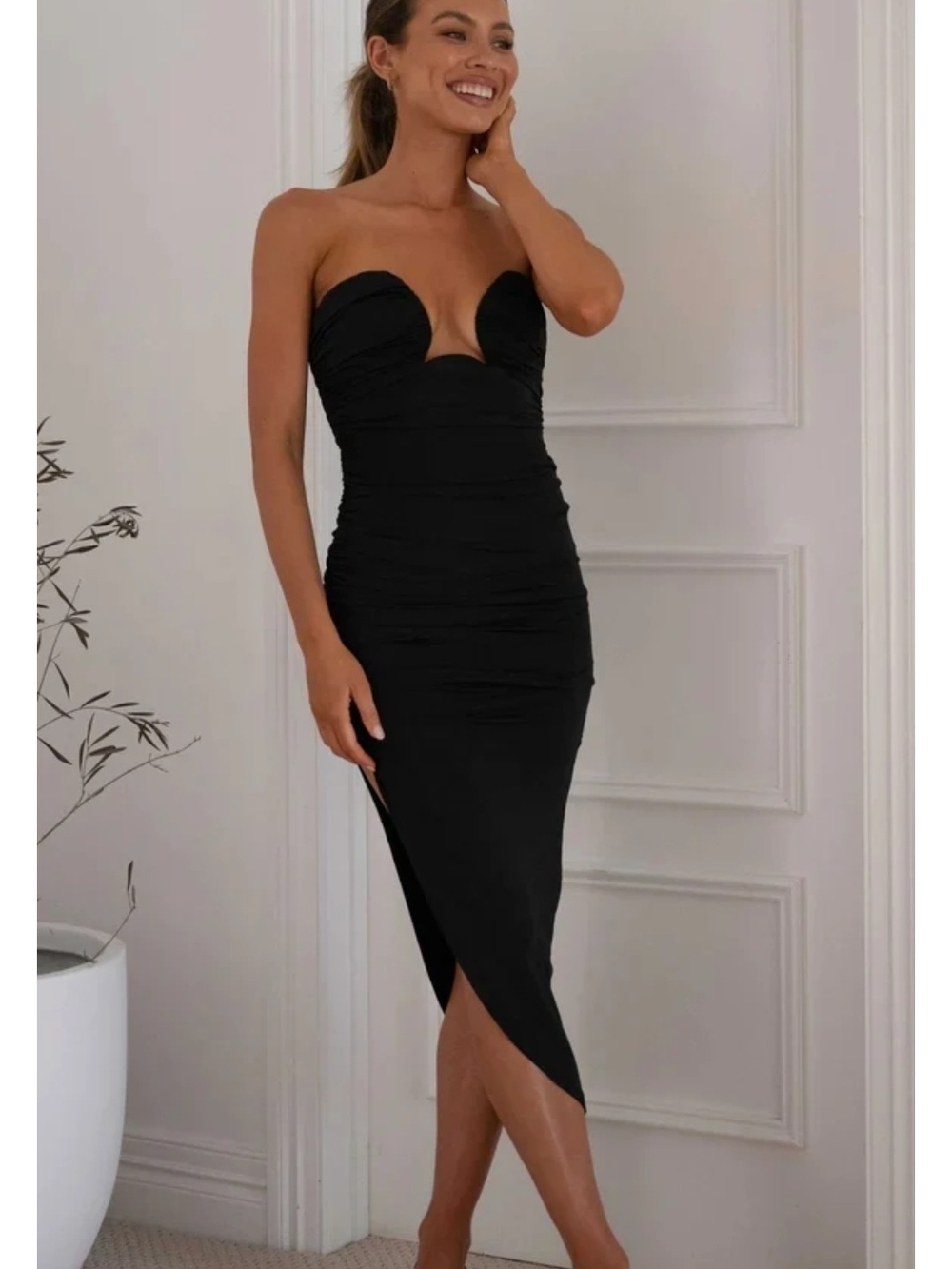 Hello Molly Black Strapless Midi Dress